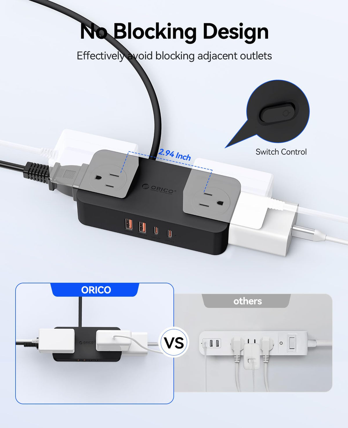 ORICO CPR20 power strip in multiple colors to match decor.