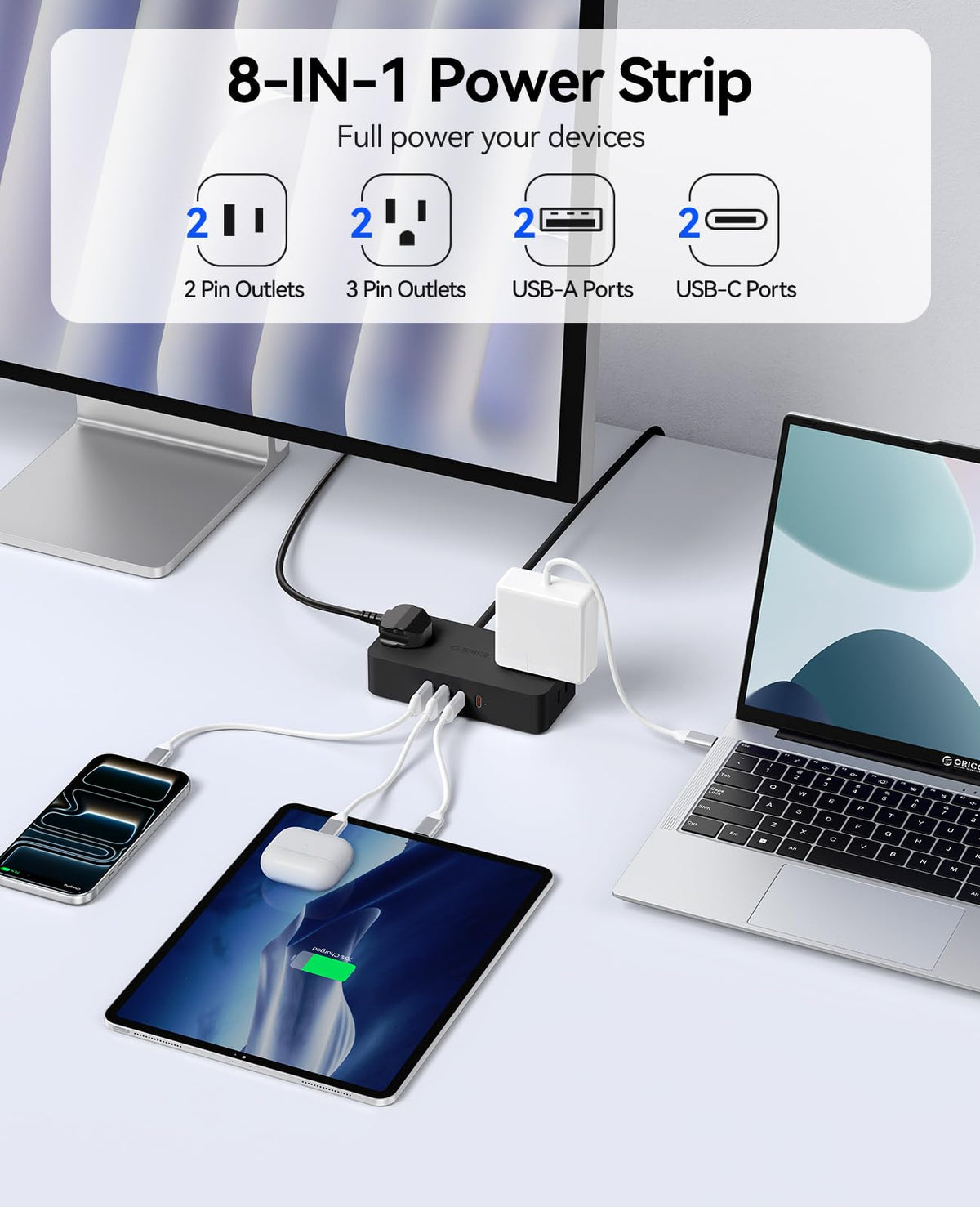 ORICO CPR20 ultra-thin flat plug saves space against the wall.