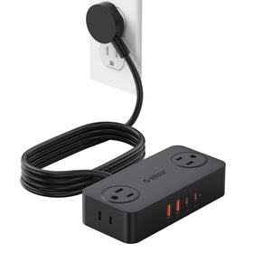 ORICO CPR20 power strip with USB-C ports keeps desk devices charged.