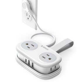 ORICO cruise-approved travel power strip with four outlets and three USB ports for hotel use
