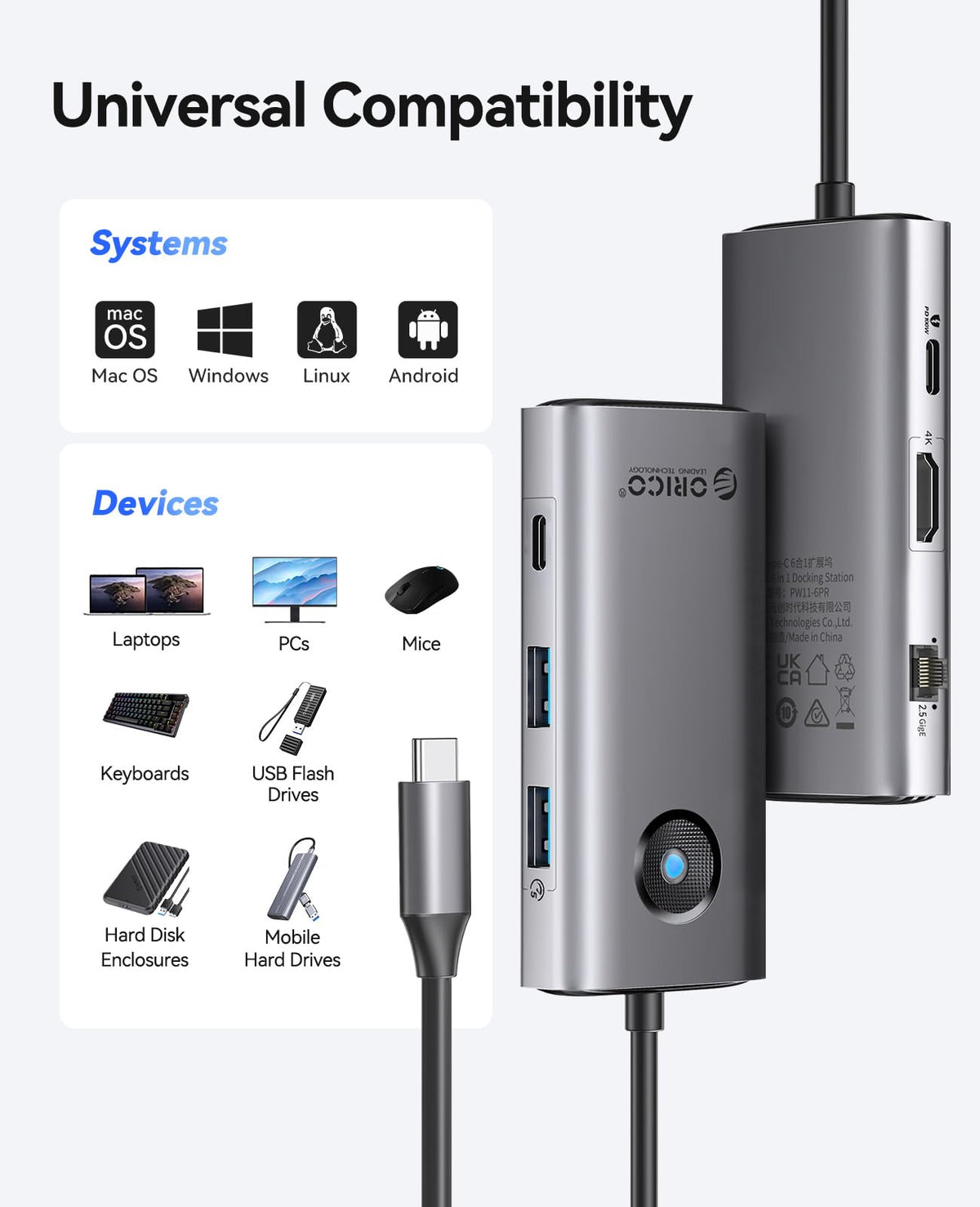 ORICO dock in a coffee-shop workspace portraying multiport convenience on the go