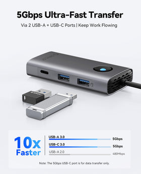 ORICO dock with external SSD showing 5Gbps data transfer benefit for backups