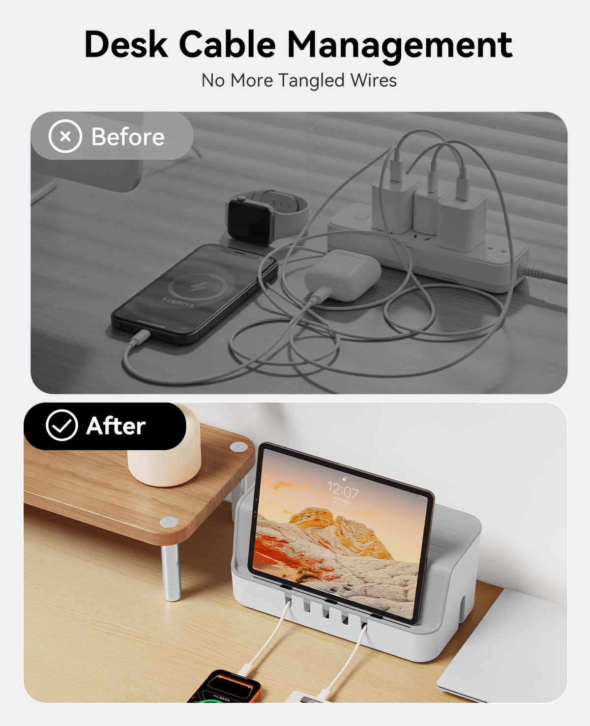 Dorm room setup with ORICO PB02 keeping cables tidy