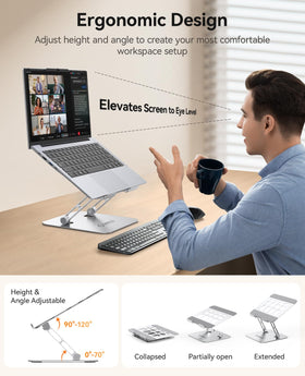 ORICO stand side view showing stepless height adjustment for ergonomic comfort