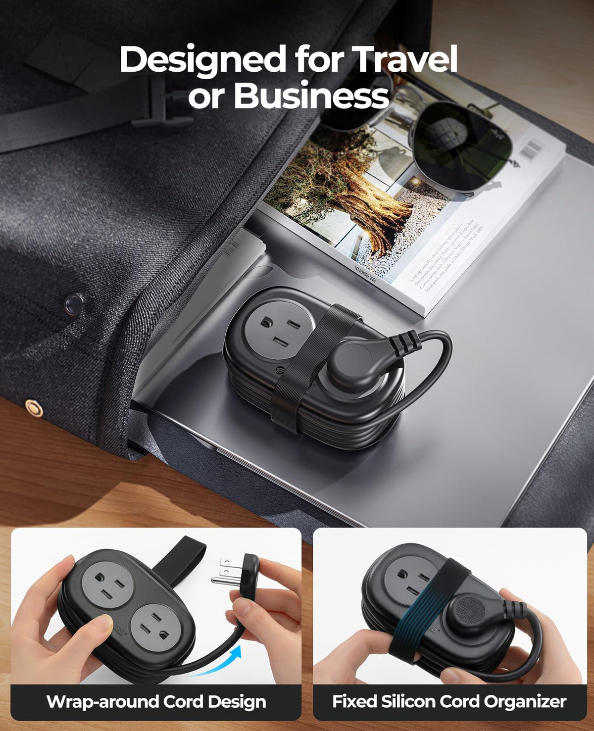 ORICO power strip featuring a 45-degree flat plug for tight spaces.