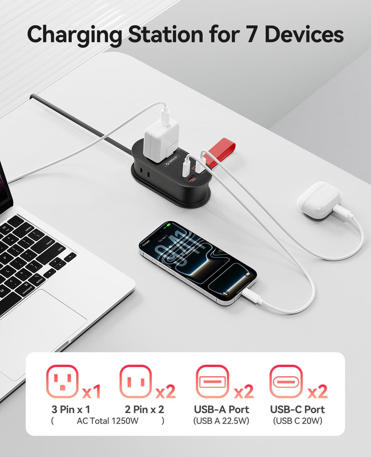 ORICO flat 45-degree plug fits tight spaces behind furniture