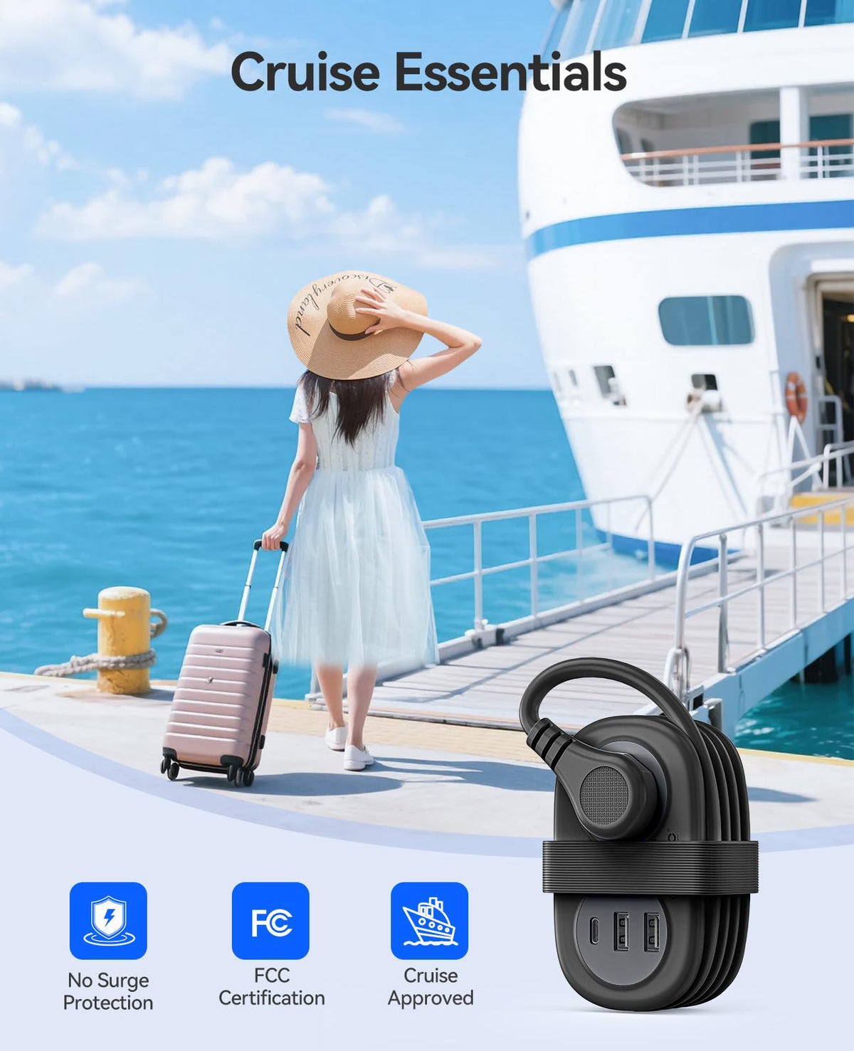 ORICO power strip keeps bedside sockets accessible in hotels.