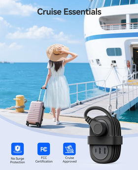 ORICO power strip keeps bedside sockets accessible in hotels.
