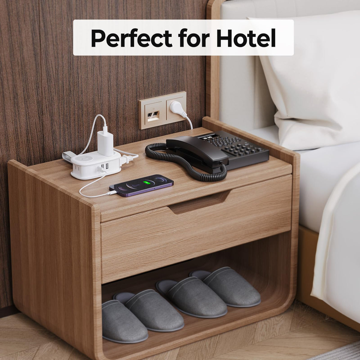ORICO in a hotel room setup showcasing portable charging versatility