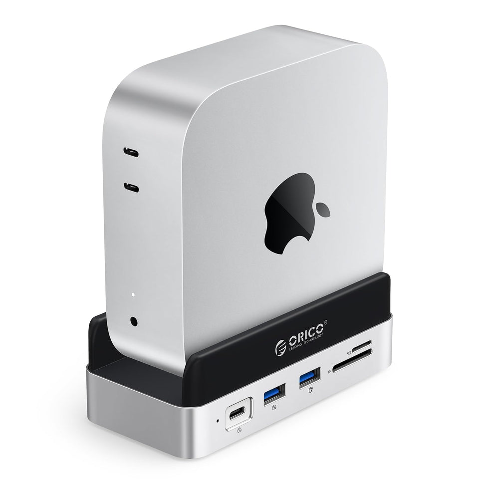 ORICO MiniDock M4 top view showing compact, space-saving design for Mac mini setups
