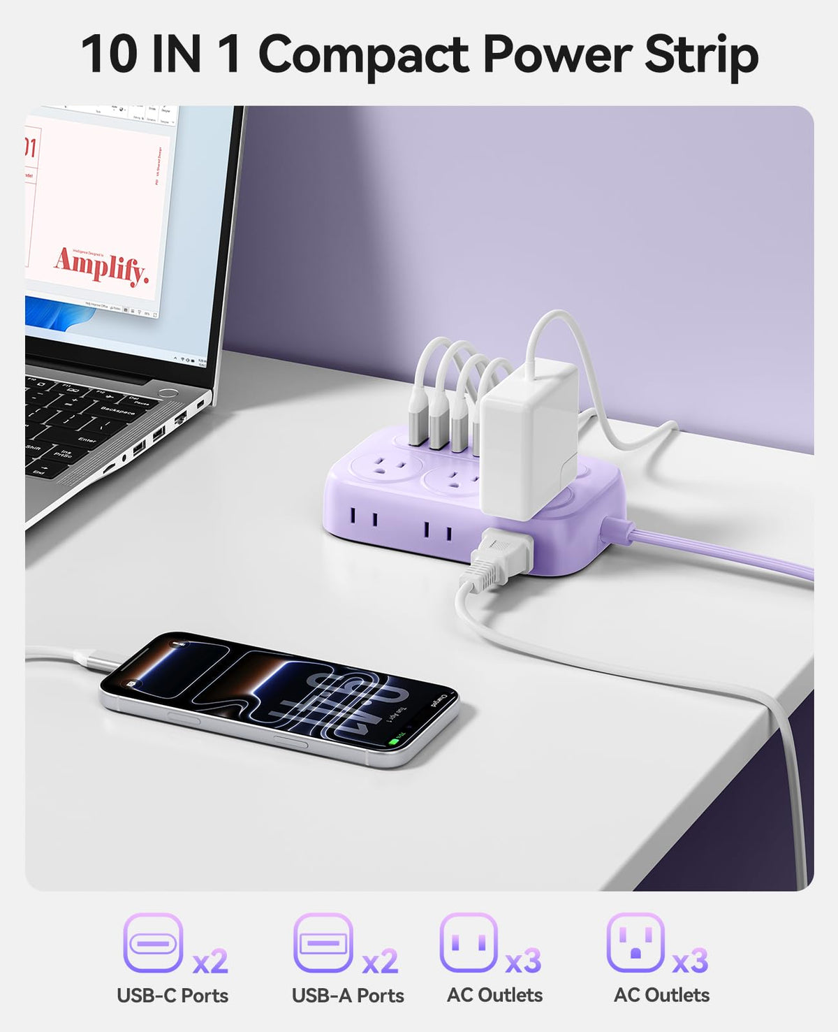 ORICO OG 10ft flat plug keeps outlets accessible and saves space