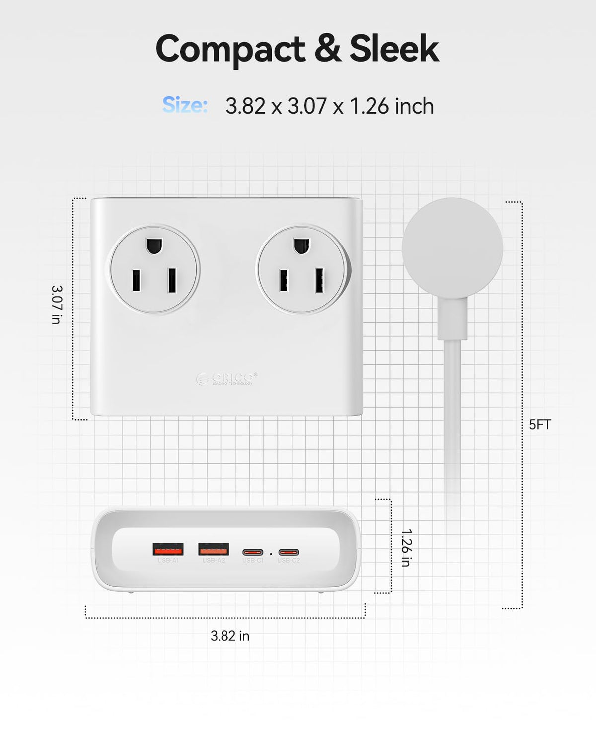ORICO Power Brick 45° flat plug fits tight spaces.