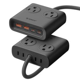 ORICO Power Brick compact design on desk reduces clutter and powers eight devices
