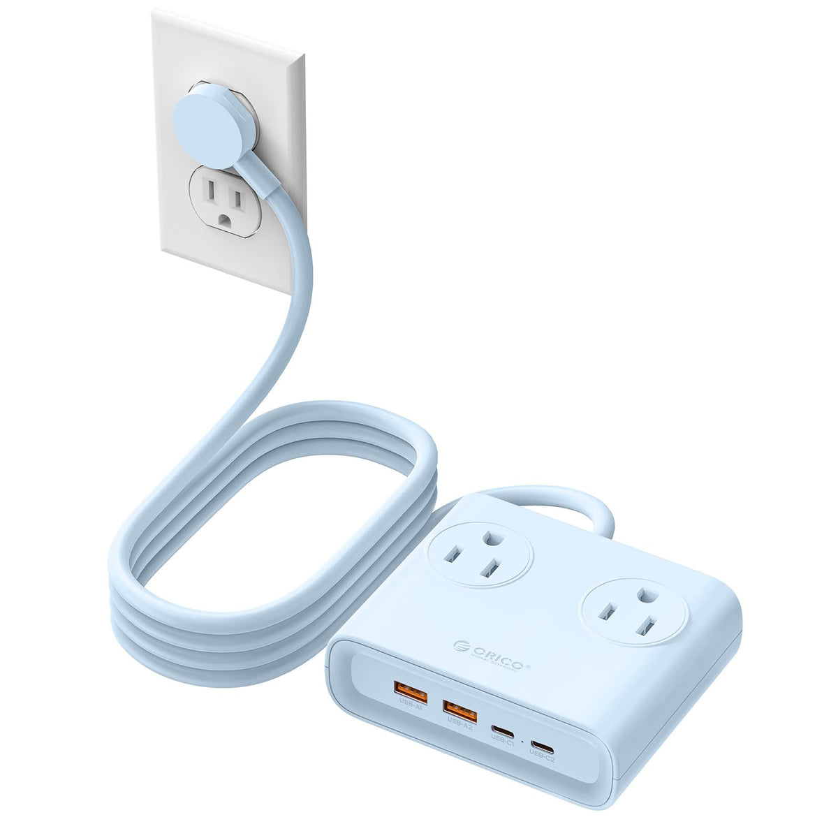 ORICO Power Brick 4 outlets and 4-port layout for clutter-free desks