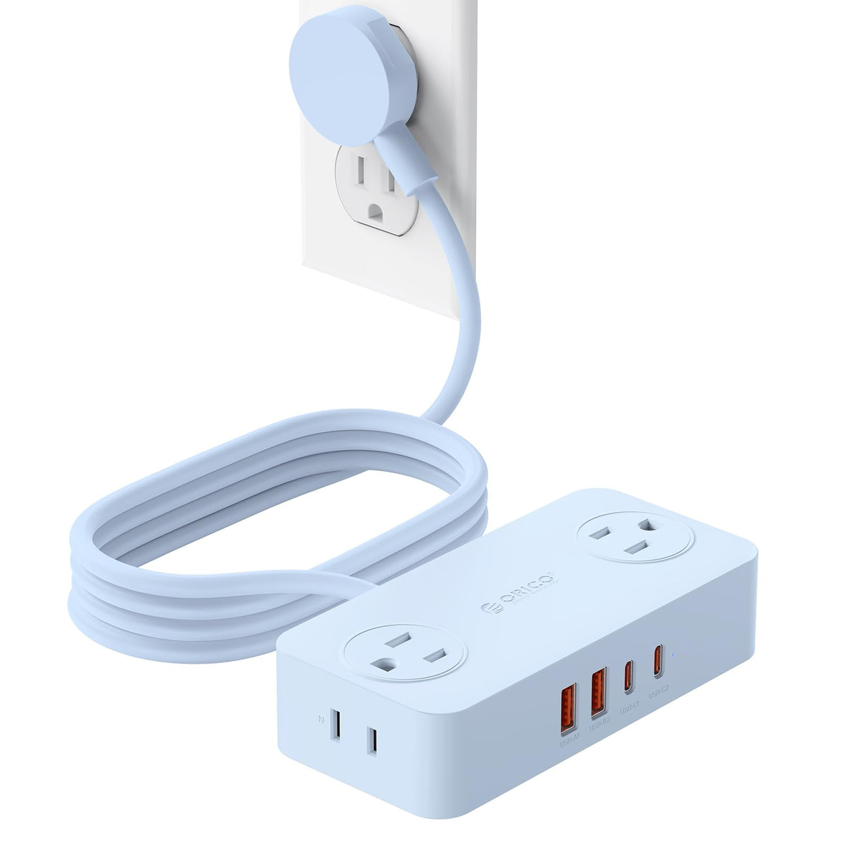 ORICO Power Strip 8-in-1 with USB-C/USB-A in blue keeps your desk tidy and charged.
