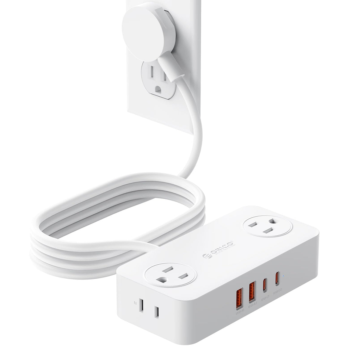 ORICO CPR20 power strip shown on a tidy desk with all ports accessible.
