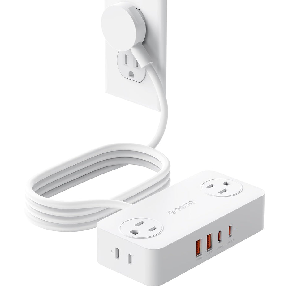 ORICO CPR20 power strip shown on a tidy desk with all ports accessible.