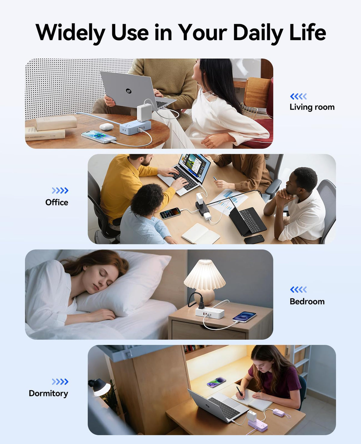 ORICO Power Strip ultra-thin plug design saves space on the wall.