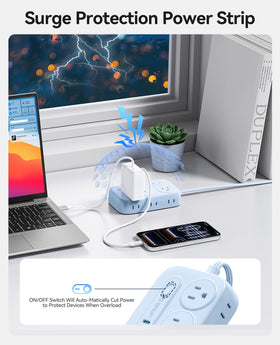 ORICO power strip mounted with 45-degree flat plug under desk save space
