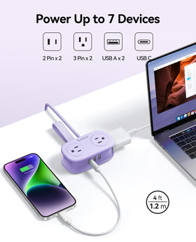ORICO Purple flat extension cord with 45-degree plug fits against walls