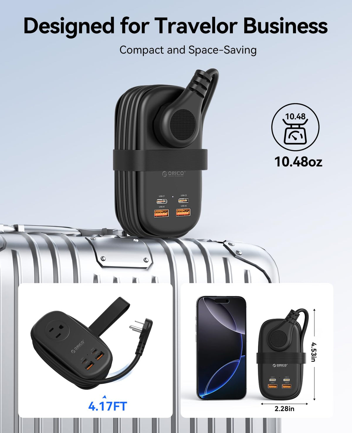 ORICO wrapped 4ft retractable cord for tidy storage and travel readiness