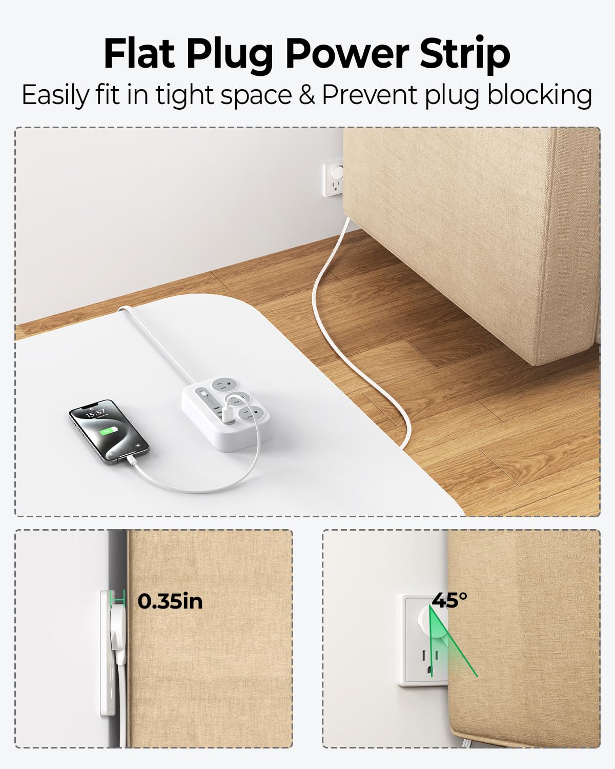 ORICO surge protector 10 ft cord reaches distant outlets