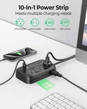 Orico 45-degree plug frees bottom outlets while keeping cords accessible.