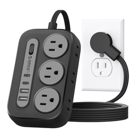 Orico Surge Protector with six AC outlets keeps devices powered and organized.
