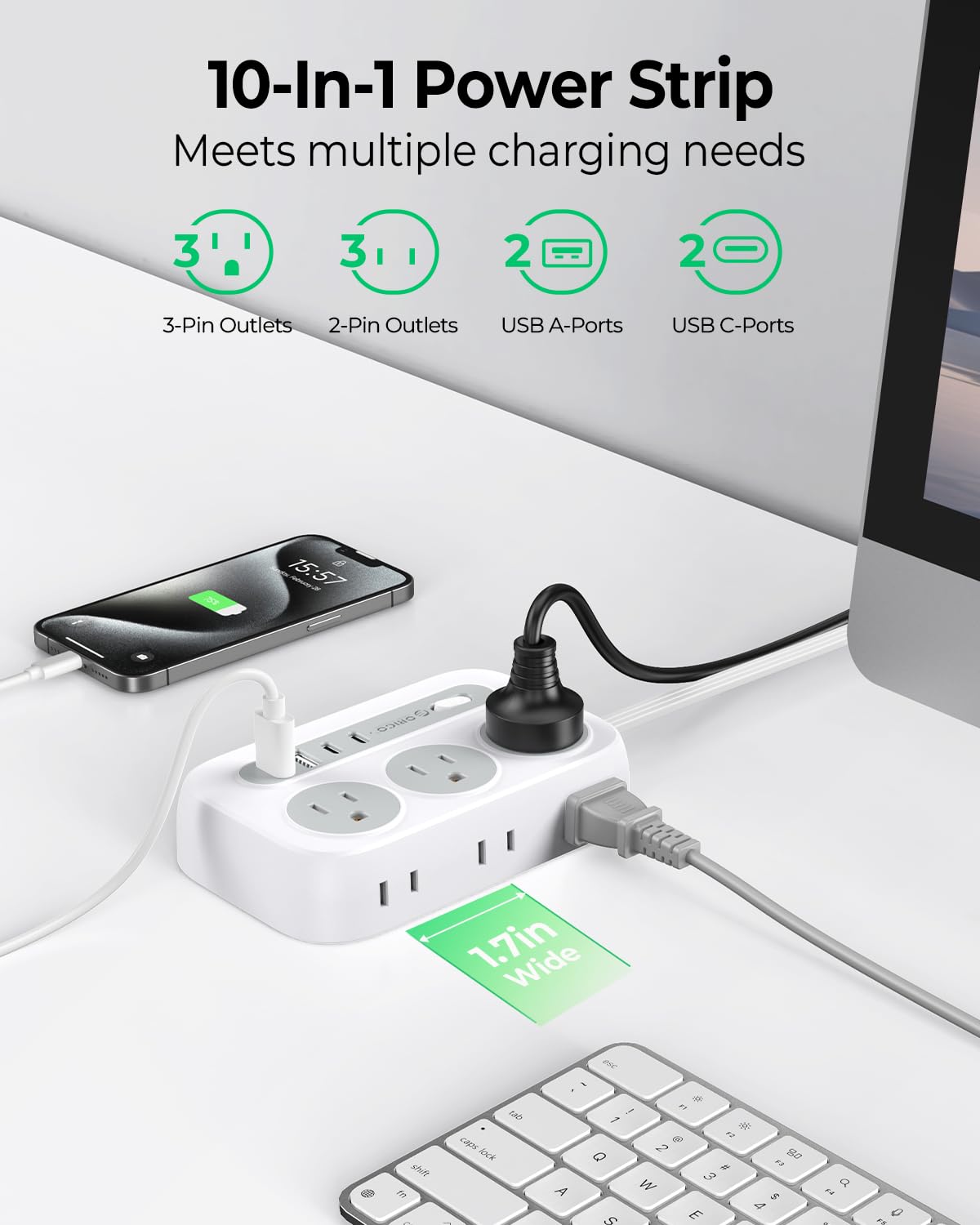 ORICO surge protector 6 outlets detailed for universal device charging