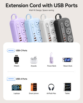 ORICO surge protector in black to match modern desks while charging multiple devices