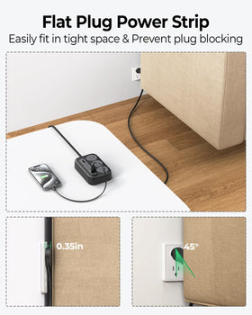 ORICO flat plug power strip fits behind furniture to save space
