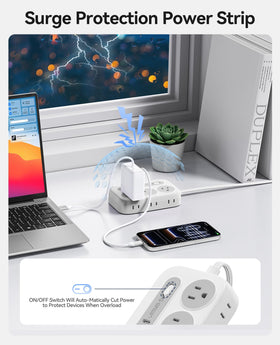 ORICO Surge Protector Power Strip ports and cords organized for safer home charging.