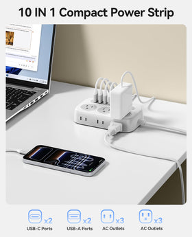 ORICO Surge Protector Power Strip USB ports provide fast charging for multiple devices.