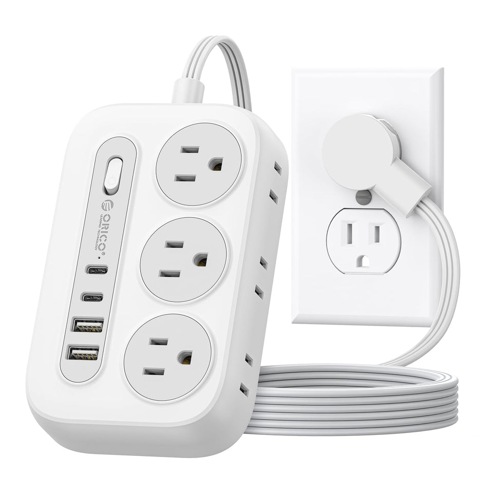 ORICO surge protector power strip with six outlets for clutter-free charging.
