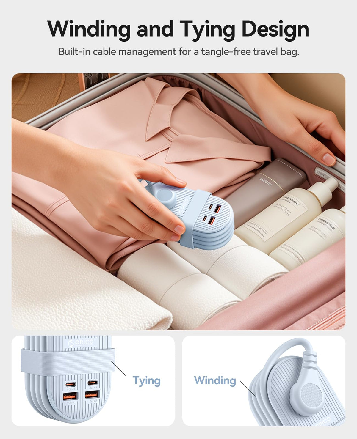 ORICO TK65 45-degree flat plug angle minimizing blocked sockets for convenient placement