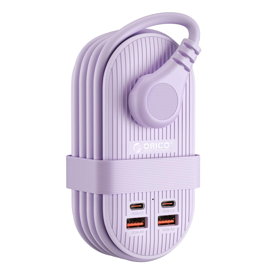 ORICO TK65 front view showing 3 AC outlets and USB ports, tidy charging