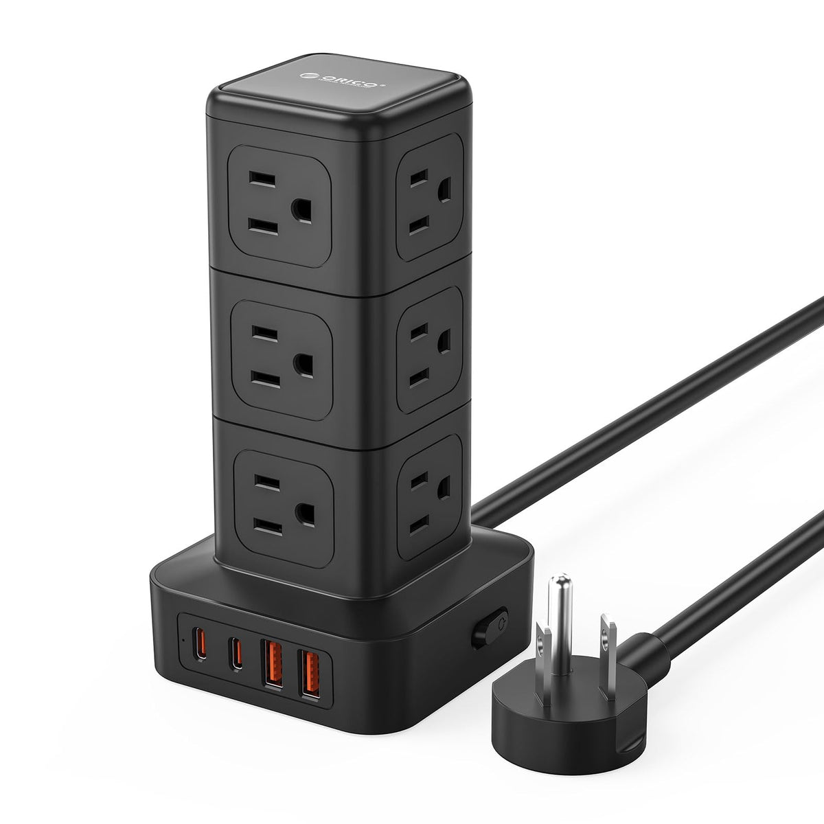 ORICO TPP20 power strip with twelve outlets for organized desktop charging.