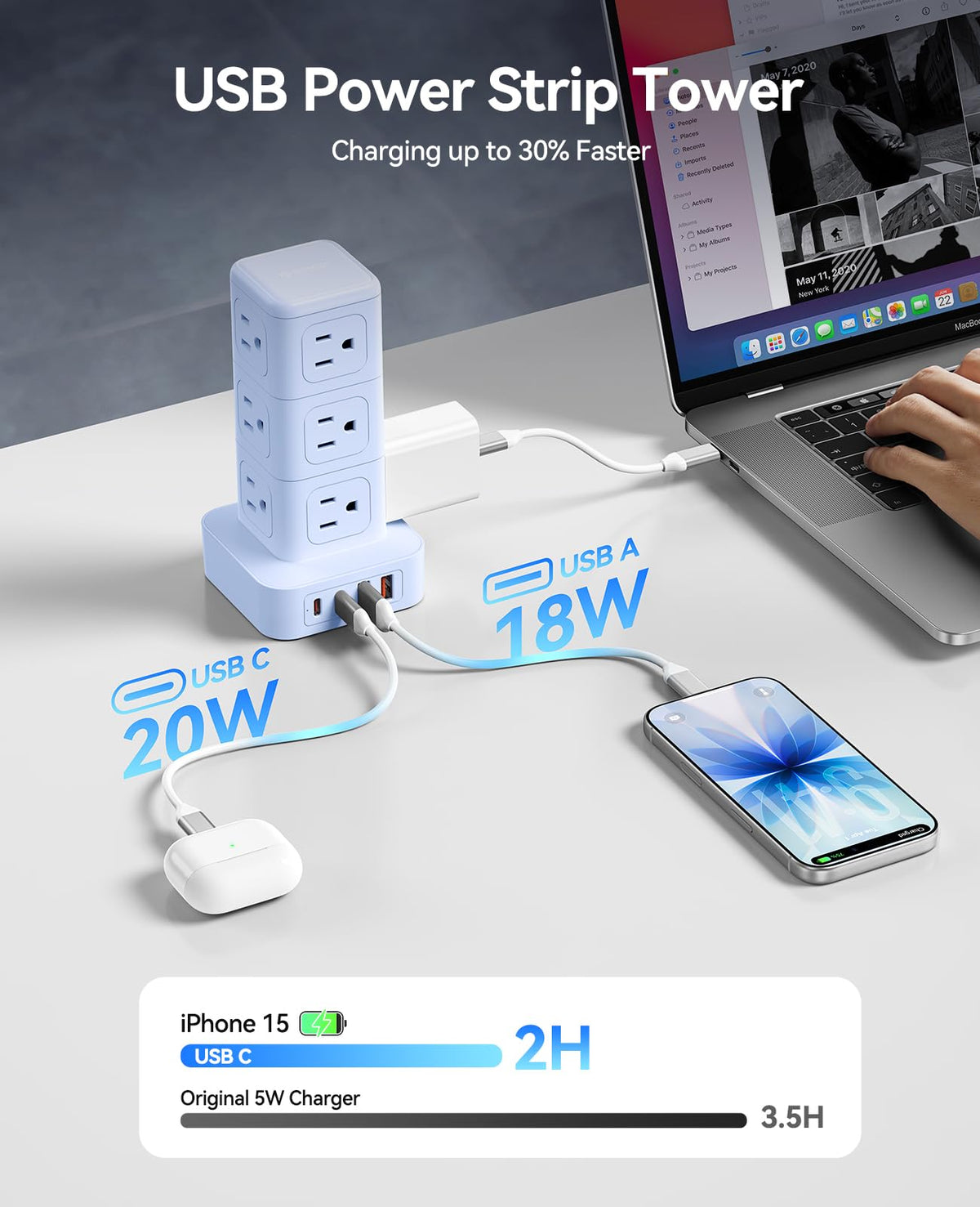 ORICO TPP20 vertical tower design saves desk space and reduces cable clutter.