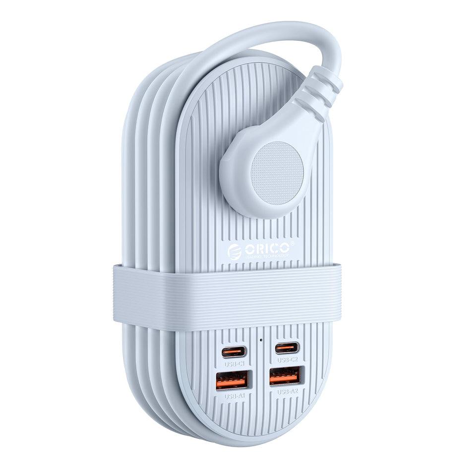 ORICO 7-in-1 travel power strip with 3 AC outlets and 2 USB ports for travel