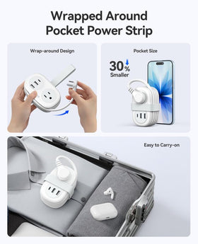 ORICO travel power strip with flat 45-degree plug saves tight outlets