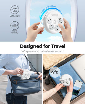 ORICO travel power strip flat cord 4 ft keeps cables tidy in luggage