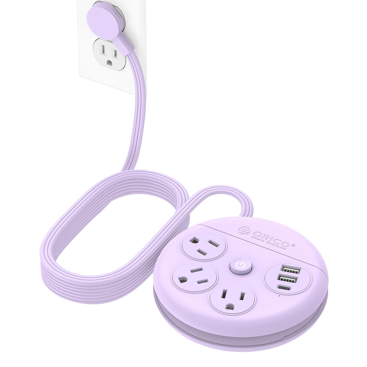 ORICO Travel Power Strip purple side view showing sleek design.