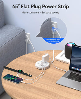 ORICO detail of AC outlets and USB-A ports illustrating simultaneous charging benefit