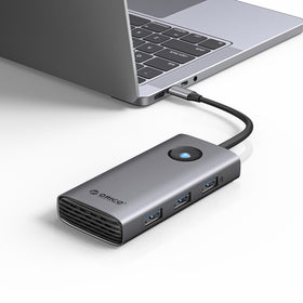 ORICO USB-C Dock 6-in-1 front view for expanded connectivity on the desk