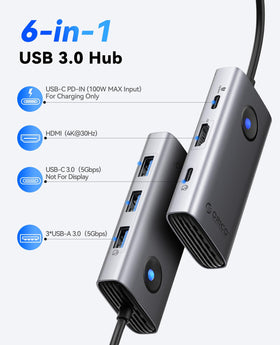 ORICO USB-C Dock 6-in-1 ports exposed for easy access to peripherals