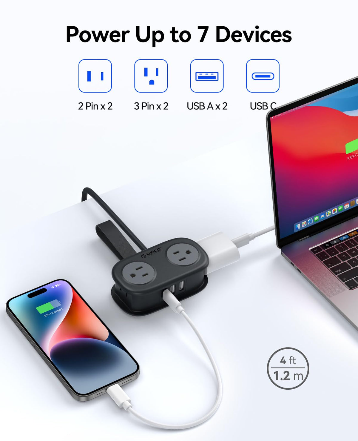 ORICO USB-A and USB-C ports simplify cabin charging.