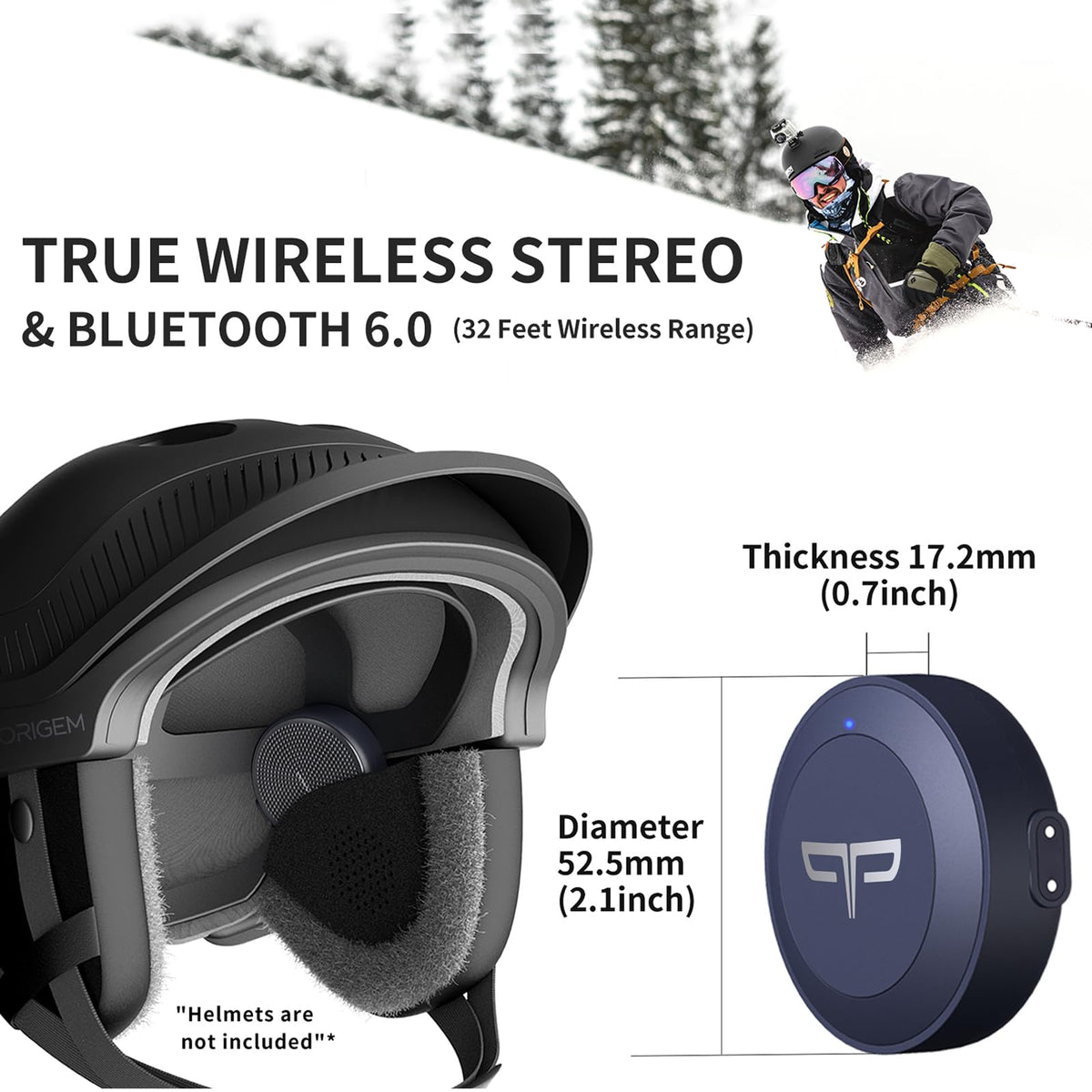 Origem speakers inserted in helmet liner demonstrating secure, comfortable fit