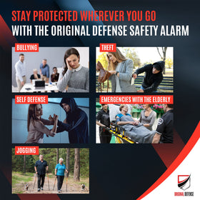 Original Defense Siren attaches to keys or bags for effortless protection.