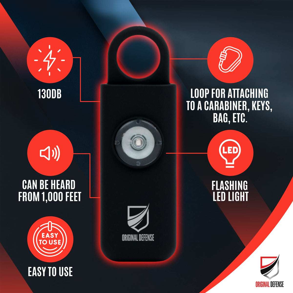 Original Defense Siren LED strobe light for high visibility in darkness