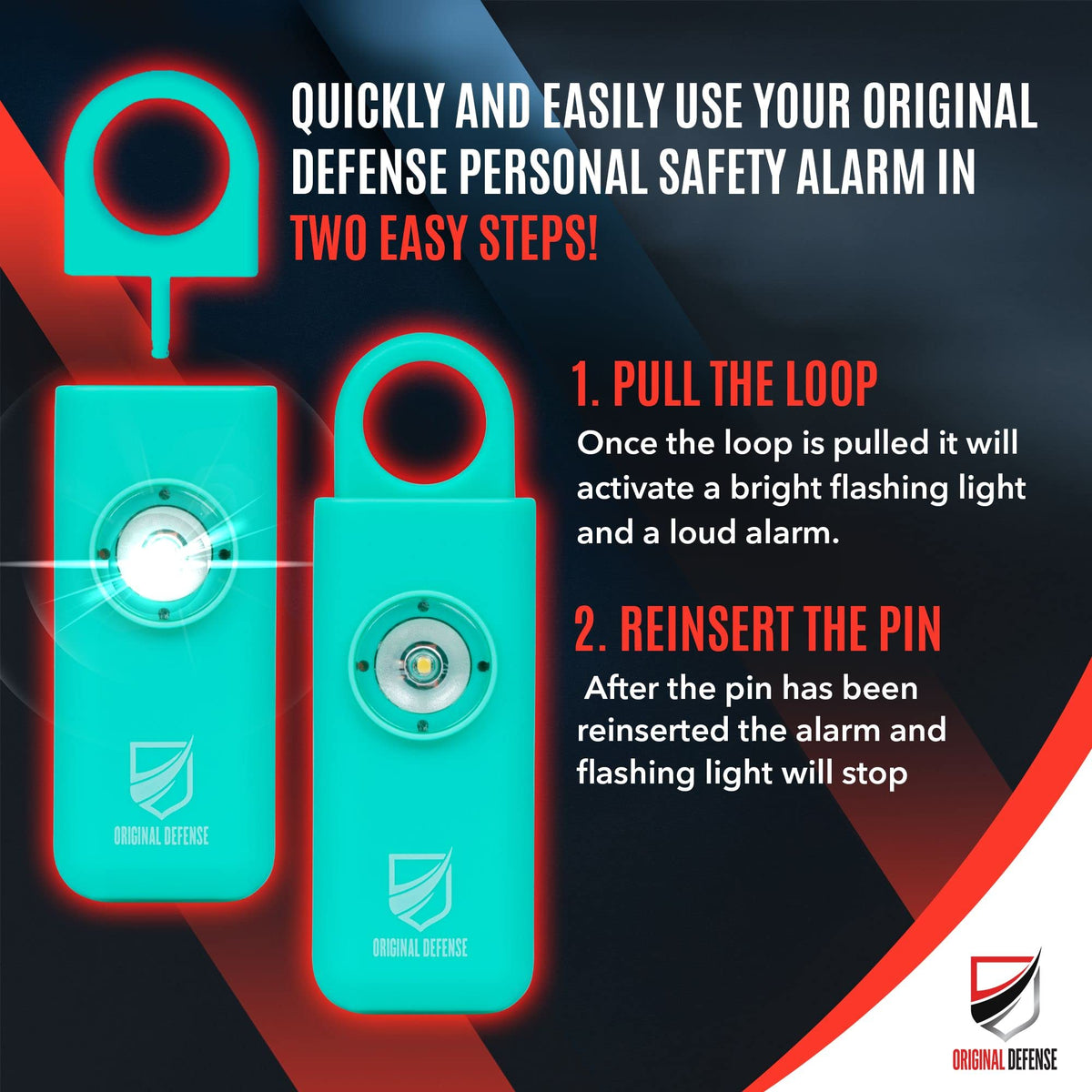 Original Defense Siren mint color packaging showcasing compact safety device